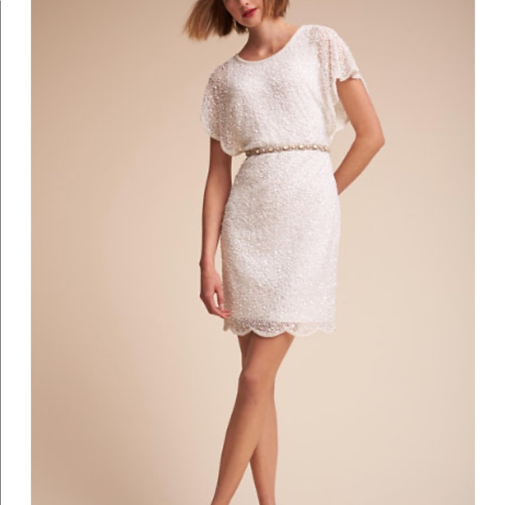 Adrianna Pappell white bead + sequin Elin dress